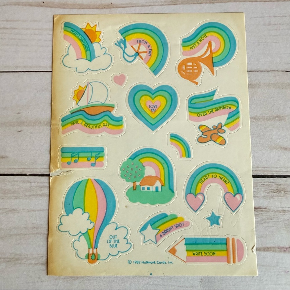 Vintage 1982 Hallmark Rainbows Sticker Sheet Collecting Scrapbooking